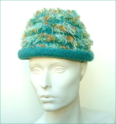 Felted Brim Hat With Novelty Yarn Stripes